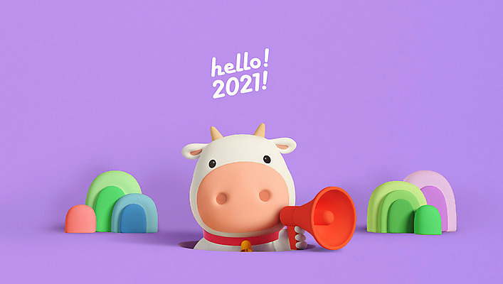 PSD 편집 편집이미지 캐릭터 한마리 새해 3D캐릭터 들기 사람없음 3D 귀여움 보라색 확성기 소띠 소 디지털합성 소캐릭터 2021년 신축년 흰소 편집3D 1 컬러 동물캐릭터 컨셉 포유류 모션 십이지신 연도 파일형식