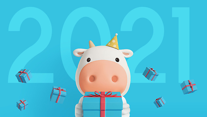 PSD 편집 편집이미지 캐릭터 새해 3D캐릭터 선물 들기 사람없음 파란색 3D 귀여움 소띠 소 디지털합성 소캐릭터 2021년 신축년 흰소 편집3D 컬러 동물캐릭터 컨셉 포유류 모션 십이지신 연도 파일형식