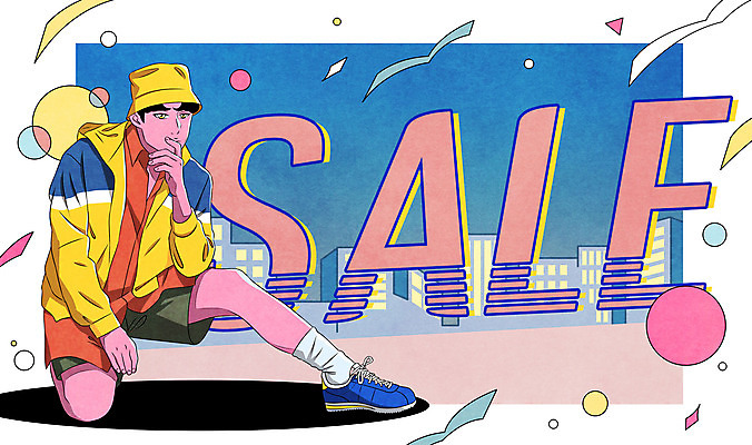 전신 PSD 패션 남자 포즈 일러스트 한명 성인 타이포그라피 건물 컬러풀 세일 복고 성인남자한명만 80년대 키치 국내일러스트 문자 1 건축물 컬러 컨셉 사람 남자한명만 성인남자만 파일형식