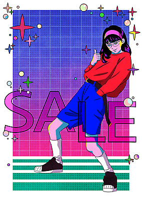 전신 PSD 여자 패션 포즈 일러스트 한명 성인 타이포그라피 반짝임 컬러풀 세일 엄지손가락 머리띠 최고 복고 80년대 키치 국내일러스트 문자 1 컬러 컨셉 장신구 손가락 모션 사람 파일형식