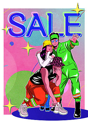 전신 PSD 여자 패션 남자 포즈 일러스트 성인 타이포그라피 세명 컬러풀 세일 그룹 복고 멋 80년대 키치 국내일러스트 문자 컬러 컨셉 사람 파일형식