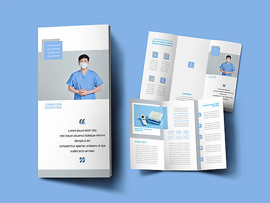 템플릿 남자 ZIP 리플렛 하늘색 사람 팜플렛 상반신 성인 두명 30대 한국인 의료진 의사 바이러스 온도계 체온계 성인남자만 인디자인 INDD 이미지템플릿 직업 의학 동양인 장년 파란색 남자만 성인만 파일형식