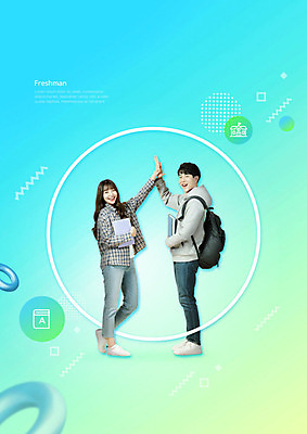 전신 PSD 편집이미지 학생 여자 남자 대학생 서기 미소 사람 20대 성인 두명 앞모습 옆모습 책 캠퍼스라이프 한국인 신입생 하이파이브 민트색 성인만 이미지편집 라이프스타일 뷰포인트 컬러 모션 표정 동양인 손짓 청년 파일형식