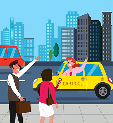 전신 여자 남자 도로 일러스트 자동차 들기 사람 빌딩 상반신 성인 건물 세명 스마트폰 컬러풀 노란색 손들기 도시 출근 공유 카풀 성인만 공유경제 국내일러스트 AI파일 건축물 길 육상교통 컬러 교통시설 모션 경제 핸드폰 스마트기기 출퇴근 파일형식 벡터