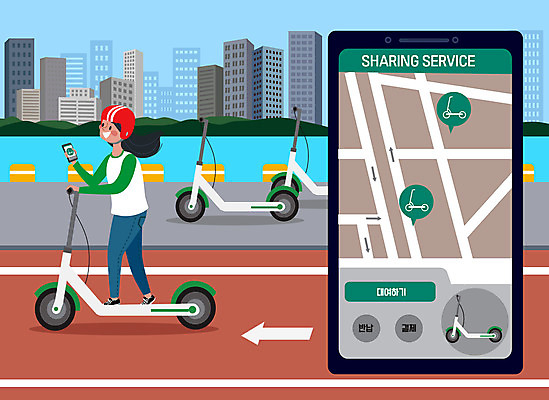 전신 여자 이동 일러스트 한명 들기 사람 초록색 스마트폰 어플리케이션 안전모 위치 공유 퀵보드 여자한명만 모바일앱 공유경제 전동퀵보드 모빌리티 국내일러스트 AI파일 1 육상교통 교통수단 컬러 컨셉 모션 경제 핸드폰 스마트기기 헬멧 안전장비 여자만 파일형식 벡터