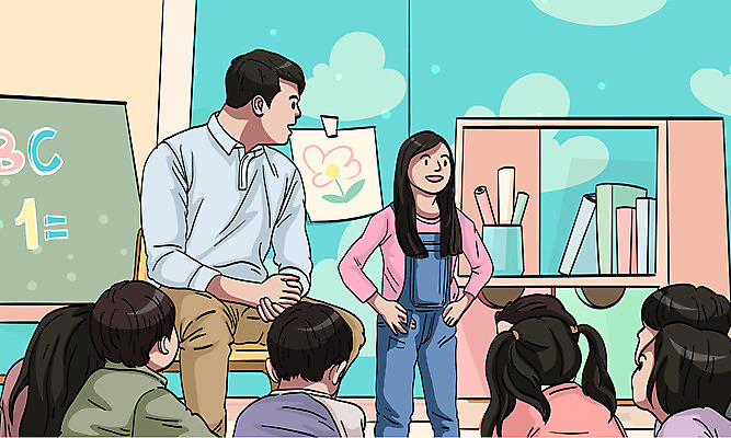 전신 알파벳 여자 남자 어린이 의자 일러스트 교실 책장 서기 사람 앉기 소녀 소년 여러명 성인 숫자 칠판 유치원 유치원생 발표 꽃그림 아이돌봄 돌보미 국내일러스트 AI파일 직업 문자 영어 교육 가구 다수 학교 모션 파일형식 벡터 돌봄서비스