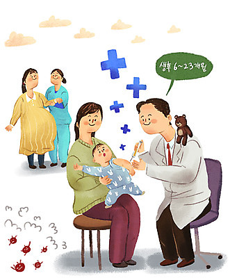 전신 PSD 여자 남자 일러스트 의학 병원 안전 사람 여러명 치료 임산부 의사 아기 바이러스 질병 감기 사회이슈 복지 전염 소아과 박테리아 백신 예방접종 인플루엔자 독감주사 국내일러스트 다수 컨셉 임신 의료진 감염 접종 파일형식