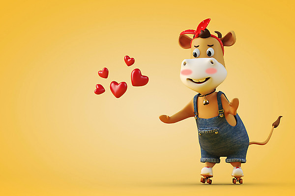 PSD 편집 편집이미지 새해 사람없음 노란색 3D 하트 소띠 소 롤러블레이드 디지털합성 소캐릭터 편집소스 2021년 신축년 편집3D 모양 컬러 동물캐릭터 포유류 취미 십이지신 연도 파일형식