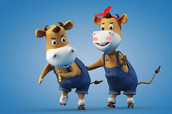 PSD 편집 편집이미지 커플 새해 사람없음 3D 소띠 소 롤러블레이드 디지털합성 소캐릭터 편집소스 2021년 신축년 편집3D 동물캐릭터 포유류 관계 취미 십이지신 연도 파일형식