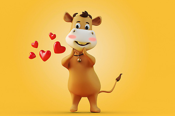 PSD 편집 편집이미지 새해 미소 사람없음 노란색 3D 하트 소띠 소 디지털합성 소캐릭터 편집소스 2021년 신축년 편집3D 모양 컬러 동물캐릭터 포유류 표정 십이지신 연도 파일형식