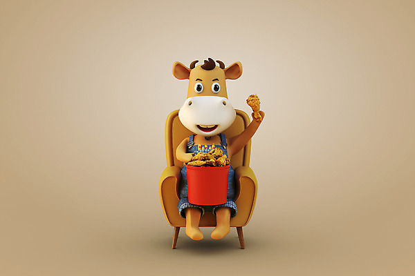 PSD 편집 편집이미지 새해 들기 사람없음 갈색 3D 치킨 소띠 소 디지털합성 안락의자 소캐릭터 편집소스 2021년 신축년 편집3D 컬러 동물캐릭터 의자 포유류 모션 십이지신 연도 닭고기요리 파일형식