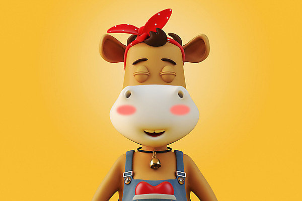 PSD 편집 편집이미지 새해 미소 사람없음 노란색 3D 눈감음 소띠 소 디지털합성 소캐릭터 편집소스 2021년 신축년 편집3D 컬러 동물캐릭터 포유류 모션 표정 십이지신 연도 파일형식