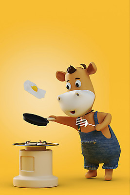 PSD 편집 편집이미지 새해 사람없음 노란색 3D 소띠 프라이팬 소 계란프라이 디지털합성 소캐릭터 편집소스 2021년 신축년 편집3D 컬러 동물캐릭터 포유류 주방용품 십이지신 계란요리 연도 파일형식