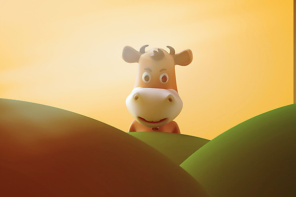 PSD 편집 편집이미지 새해 산 사람없음 노란색 3D 일출 소띠 소 언덕 디지털합성 소캐릭터 편집소스 2021년 신축년 편집3D 컬러 동물캐릭터 포유류 노을 십이지신 연도 파일형식