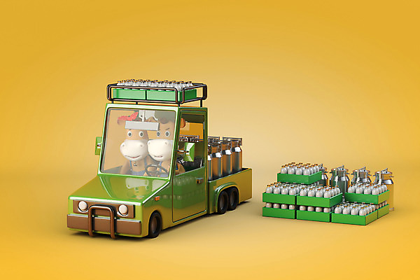 PSD 편집 편집이미지 자동차 새해 사람없음 노란색 3D 우유 소띠 소 우유병 배송 디지털합성 소캐릭터 편집소스 2021년 신축년 편집3D 육상교통 컬러 동물캐릭터 포유류 병_용기 유제품 십이지신 연도 파일형식