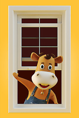 PSD 편집 편집이미지 창문 새해 사람없음 노란색 3D 소띠 소 디지털합성 소캐릭터 안녕 손흔들기 편집소스 2021년 신축년 편집3D 컬러 동물캐릭터 포유류 모션 십이지신 인사 연도 파일형식