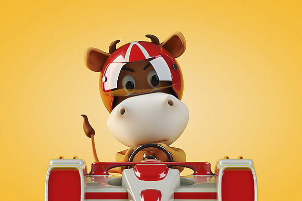 PSD 편집 편집이미지 새해 사람없음 노란색 3D 카트 운전 소띠 소 헬멧 디지털합성 소캐릭터 편집소스 2021년 신축년 편집3D 컬러 동물캐릭터 포유류 모션 십이지신 보호장비 연도 파일형식