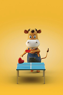 PSD 편집 편집이미지 새해 들기 사람없음 노란색 3D 하트 소띠 탁구채 소 탁구 디지털합성 소캐릭터 탁구대 편집소스 2021년 신축년 편집3D 모양 컬러 동물캐릭터 포유류 모션 구기 십이지신 라켓 탁구용품 연도 파일형식