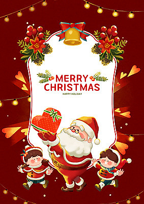 전신 PSD 여자 노년 남자 리본 어린이 크리스마스 일러스트 프레임 크리스마스선물 선물 들기 사람 소녀 소년 빨간색 세명 산타클로스 종 솔방울 국내일러스트 카드프레임 기념일 컬러 모션 성인 파일형식