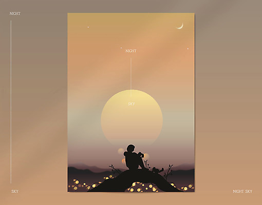 전신 실루엣 별 일러스트 밤하늘 하늘 한명 주황색 달 야간 다람쥐 보케 목업 국내일러스트 AI파일 자연요소 1 컬러 촬영기법 사람 설치류 파일형식 벡터