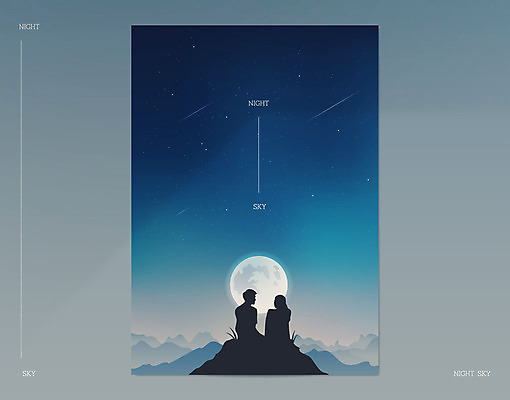 커플 실루엣 별 일러스트 밤하늘 하늘 산 앉기 상반신 두명 야간 유성 남색 목업 국내일러스트 AI파일 자연요소 컬러 관계 모션 촬영기법 사람 파일형식 벡터