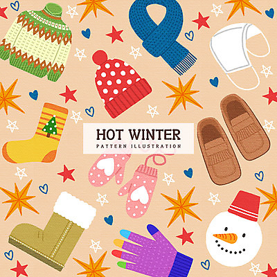 PSD 모자 별 구두 장갑 겨울 패턴 일러스트 눈사람 양말 부츠 마스크 사람없음 노란색 목도리 하트 스웨터 방한용품 국내일러스트 자연요소 모양 잡화 계절 컬러 신발 상의 무늬 오브젝트 파일형식