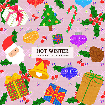 PSD 열매 분홍색 잎 크리스마스장식 겨울 패턴 일러스트 크리스마스용품 사람없음 선물상자 크리스마스트리 산타클로스 종 솔방울 포인세티아 크리스마스장식지팡이 국내일러스트 식물 계절 꽃 컬러 크리스마스 무늬 선물 상자 용품 파일형식