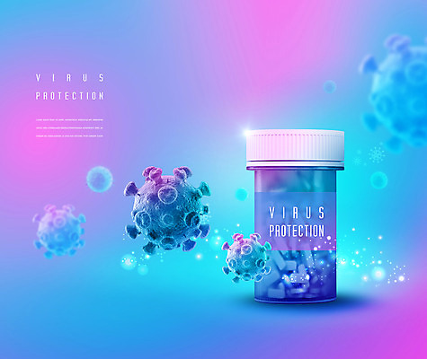 PSD 편집이미지 사람없음 치료 파란색 알약 바이러스 약병 질병 사회이슈 백신 의약용품 코로나바이러스 백신개발 델타변이바이러스 이미지편집 컬러 컨셉 의학 약 오브젝트 개발 병_담는 파일형식