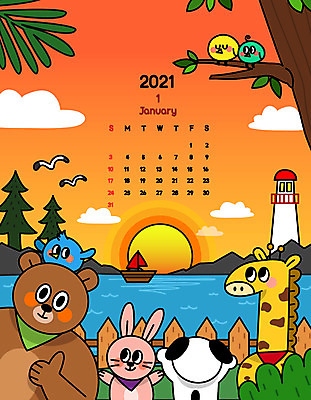 나무 동물 바다 겨울 여러마리 일러스트 곰 새해 등대 사람없음 울타리 컬러풀 설날 일출 달력 토끼 강아지 기린 1월 해돋이축제 2021년 신축년 국내일러스트 AI파일 식물 계절 명절 컬러 다수 포유류 담장 반려동물 노을 축제 날짜 개 연도 파일형식 벡터