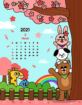 나무 동물 무지개 여러마리 일러스트 곰 사람없음 울타리 컬러풀 봄 달력 벚꽃 토끼 목말 목마 강아지 3월 기린 벚꽃축제 2021년 신축년 국내일러스트 AI파일 자연요소 식물 계절 꽃 컬러 다수 포유류 모션 담장 반려동물 축제 날짜 개 연도 꽃축제 파일형식 벡터