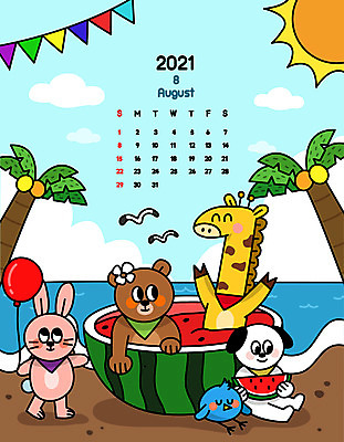 동물 바다 여러마리 일러스트 곰 갈매기 여름음식 수박 들기 사람없음 여름 컬러풀 야자수 태양 달력 토끼 강아지 기린 풍선 8월 가랜드 2021년 신축년 제철과일 국내일러스트 AI파일 자연요소 나무 계절 음식 컬러 다수 과일 포유류 모션 조류 반려동물 날짜 개 연도 파티용품 제철 파일형식 벡터 여름_계절