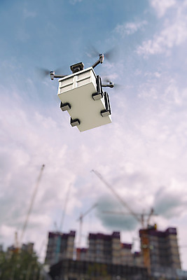 포토 JPG 주간 하늘 풍경 사람없음 야외 건설현장 짐 운송업 비행 배송 드론 4차산업 국내포토 자연요소 산업 건설업 파일형식