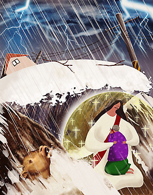 전신 PSD 여자 노년 남자 기독교 종교 할머니 파도 십자가 일러스트 안기 주택 들기 사람 성인 두명 물 갈색 교회 성경 기도 예수 하나님 비 소 구출 신 보호 번개 홍수 태풍 멸망 비바람 재앙 해일 버티다 국내일러스트 자연요소 바다 컬러 컨셉 종교용품 포유류 종교건축 모션 바람 날씨 건물 도움 신_종교 자연재해 파일형식