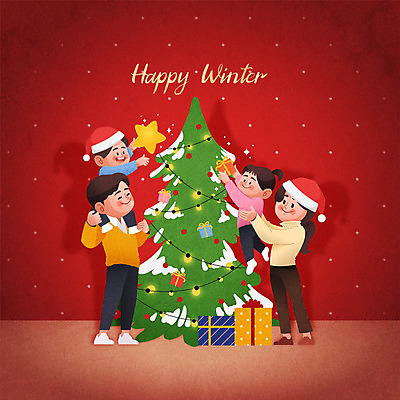 전신 여자 남자 어린이 크리스마스 겨울 일러스트 산타모자 가족 안기 엄마 크리스마스선물 사람 소녀 소년 여러명 성인 타이포그라피 빨간색 부모 크리스마스트리 자녀 목말 아빠 연말 국내일러스트 AI파일 문자 모자_잡화 계절 기념일 컬러 다수 관계 모션 선물 파일형식 벡터