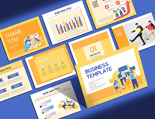 전신 템플릿 여자 남자 화살표 비즈니스 회의 그래프 들기 사람 여러명 20대 성인 세트 노란색 한국인 비즈니스맨 비즈니스우먼 PPT 프레젠테이션 문서템플릿 성인만 9P 이미지템플릿 컬러 다수 모션 동양인 청년 직장인 파일형식