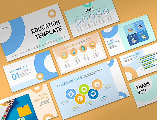 템플릿 교육 과학 하늘색 그래프 사람없음 책 세트 연필 원형 PPT 프레젠테이션 문서템플릿 9P 이미지템플릿 도형 학용품 파란색 필기구 파일형식