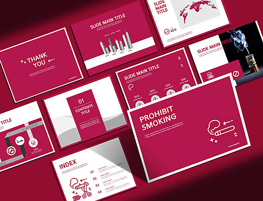 템플릿 그래프 흡연 담배 사람없음 빨간색 세트 연기 PPT 프레젠테이션 문서템플릿 금연 9P 이미지템플릿 캠페인 컬러 사회이슈 파일형식