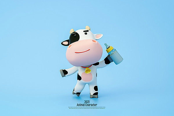 PSD 편집 편집이미지 캐릭터 모션 들기 사람없음 파란색 3D 우유 종 소 우유병 젖소 디지털합성 소캐릭터 편집소스 2021년 신축년 편집3D 컬러 동물캐릭터 포유류 병_용기 유제품 연도 파일형식
