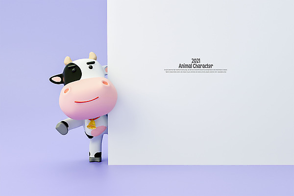 PSD 편집 편집이미지 캐릭터 배너 모션 프레임 사람없음 3D 보라색 종 소 젖소 디지털합성 소캐릭터 편집소스 2021년 신축년 편집3D 컬러 동물캐릭터 포유류 연도 파일형식