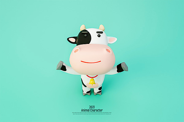 PSD 편집 편집이미지 캐릭터 모션 사람없음 3D 올려보기 종 소 젖소 디지털합성 소캐릭터 민트색 편집소스 2021년 신축년 편집3D 컬러 동물캐릭터 포유류 연도 파일형식