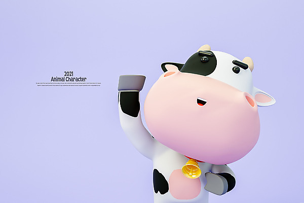 PSD 편집 편집이미지 캐릭터 응원 모션 사람없음 3D 손들기 보라색 파이팅 종 인사 소 젖소 디지털합성 소캐릭터 안녕 편집소스 2021년 신축년 편집3D 컬러 동물캐릭터 포유류 예절 연도 파일형식