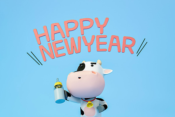 PSD 편집 편집이미지 캐릭터 모션 들기 타이포그라피 사람없음 파란색 3D 종 소 젖소 디지털합성 해피뉴이어 소캐릭터 편집소스 2021년 신축년 편집3D 문자 컬러 동물캐릭터 포유류 새해인사 연도 파일형식