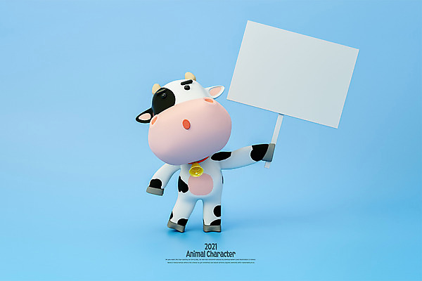 PSD 편집 편집이미지 캐릭터 배너 모션 프레임 들기 사람없음 파란색 3D 팻말 종 소 젖소 디지털합성 소캐릭터 편집소스 2021년 신축년 편집3D 컬러 동물캐릭터 포유류 연도 파일형식