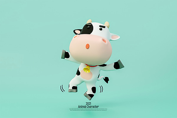 PSD 편집 편집이미지 캐릭터 모션 사람없음 3D 점프 종 소 젖소 디지털합성 소캐릭터 민트색 편집소스 2021년 신축년 편집3D 컬러 동물캐릭터 포유류 연도 파일형식