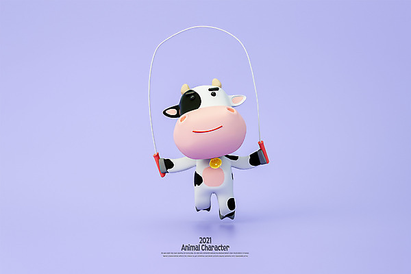 PSD 편집 편집이미지 캐릭터 다이어트 모션 들기 사람없음 운동 3D 점프 보라색 종 소 젖소 디지털합성 줄넘기 소캐릭터 편집소스 2021년 신축년 편집3D 컬러 동물캐릭터 포유류 건강 연도 파일형식