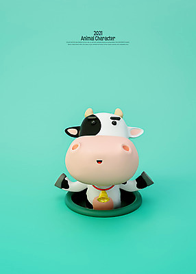 PSD 편집 편집이미지 캐릭터 모션 사람없음 3D 종 인사 구멍 소 젖소 디지털합성 소캐릭터 민트색 편집소스 2021년 신축년 편집3D 컬러 동물캐릭터 포유류 예절 연도 파일형식