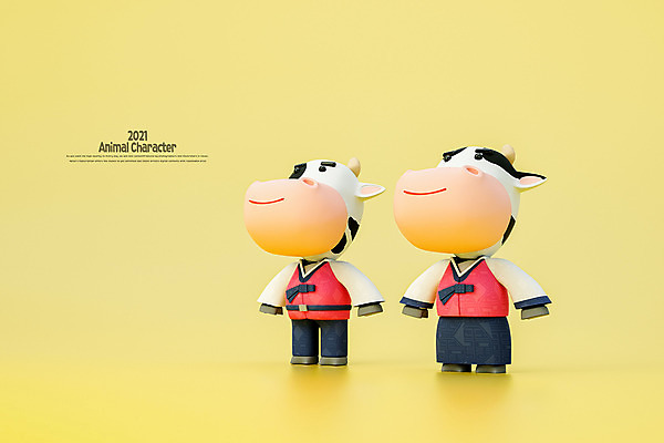 PSD 편집 편집이미지 캐릭터 명절 모션 새해 사람없음 노란색 3D 종 소 한복 젖소 디지털합성 소캐릭터 편집소스 2021년 신축년 편집3D 한국전통 전통 기념일 컬러 동물캐릭터 포유류 전통의상 연도 파일형식