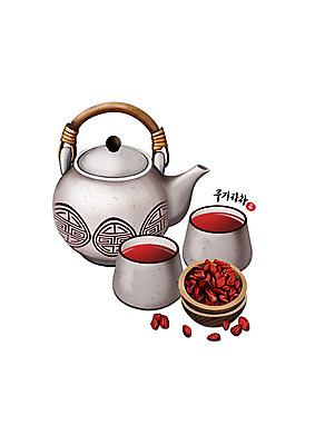 PSD 일러스트 건강 사람없음 빨간색 한의학 흰색 차 찻잔 찻주전자 구기자 나무그릇 한방차 국내일러스트 그릇 열매 음료 컬러 의학 주전자 잔 목재 차_음료 전통차 파일형식