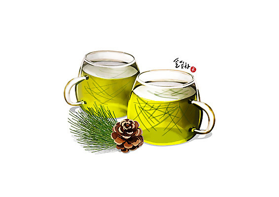 PSD 일러스트 건강 사람없음 연두색 한의학 차 찻잔 솔방울 솔잎 한방차 국내일러스트 음료 잎 의학 잔 초록색 차_음료 전통차 파일형식