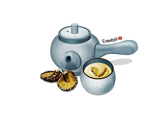 PSD 하늘색 일러스트 건강 사람없음 한의학 차 찻잔 찻주전자 표고버섯 한방차 국내일러스트 음료 의학 주전자 잔 파란색 차_음료 버섯 전통차 파일형식